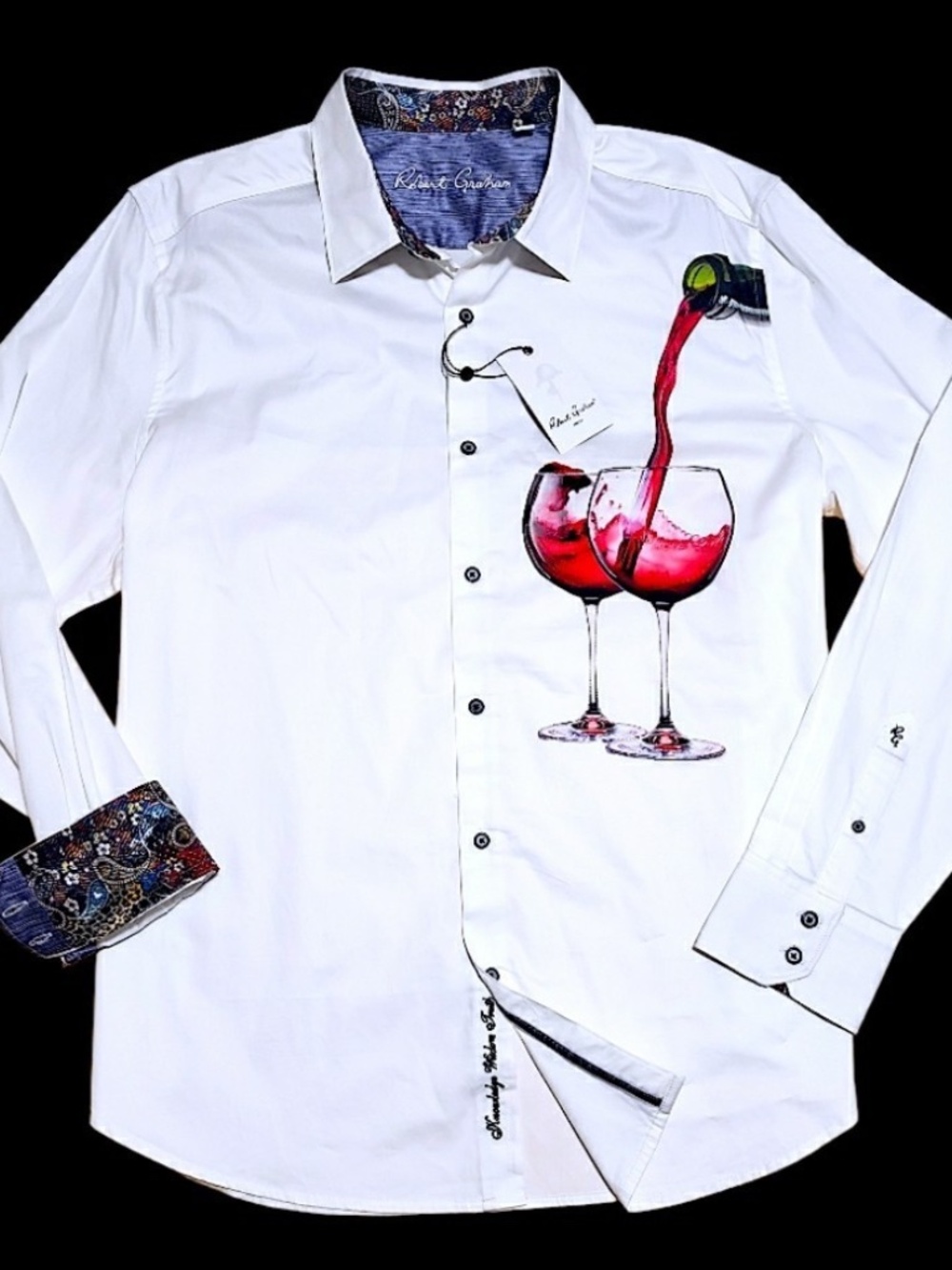 NEW Robert Graham Embroidered Drinks $228 3XL White Classic Shirt